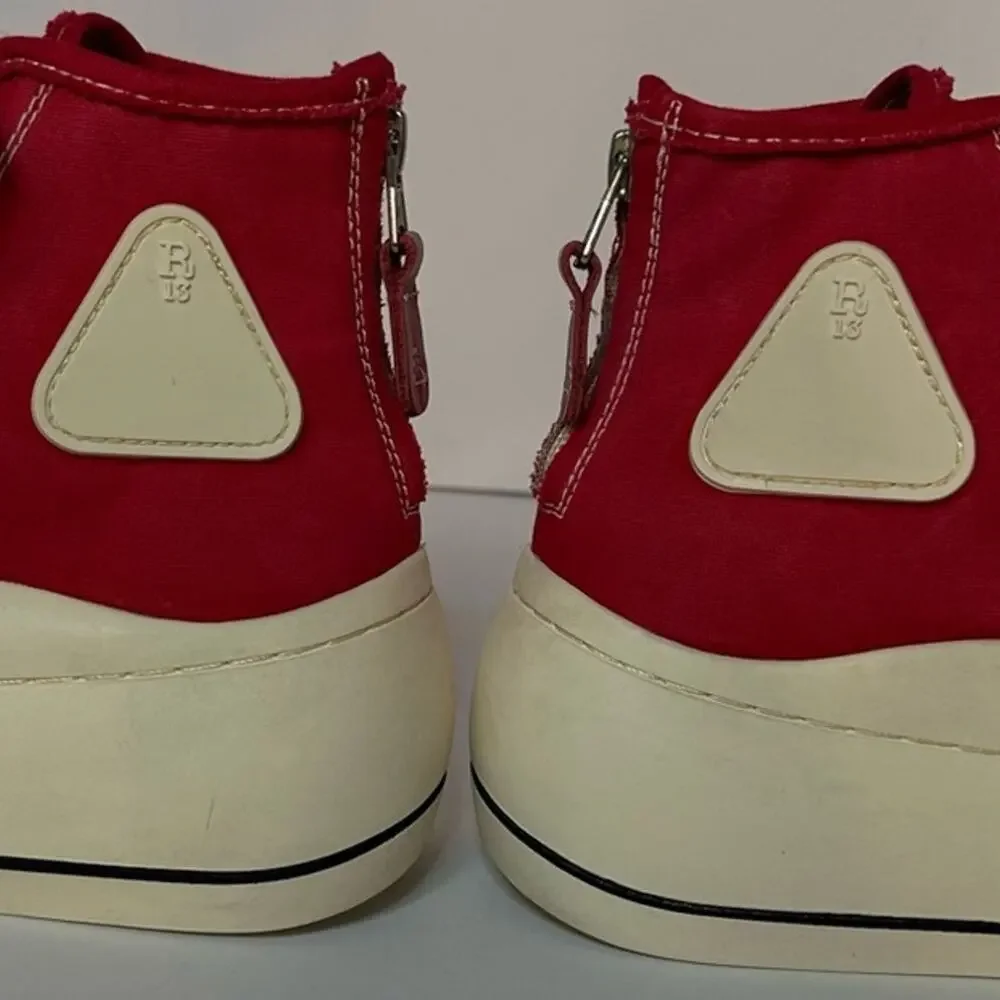 rare R13 Kirk Red Canvas High-Top Sneakers EU 38 US 8 Distressed White Platform